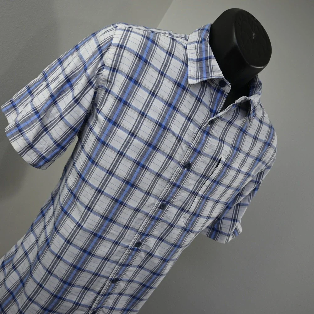 The North Face Button Up Mens M Regular Blue White Plaid Short Sleeve Nylon